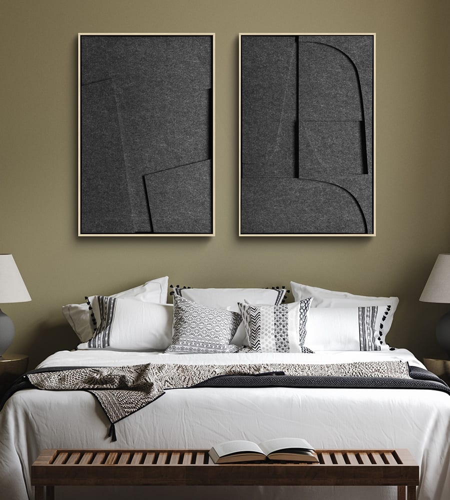 Filzkunst, schallabsorbierend und akustisch dämpfend im Schlafzimmer